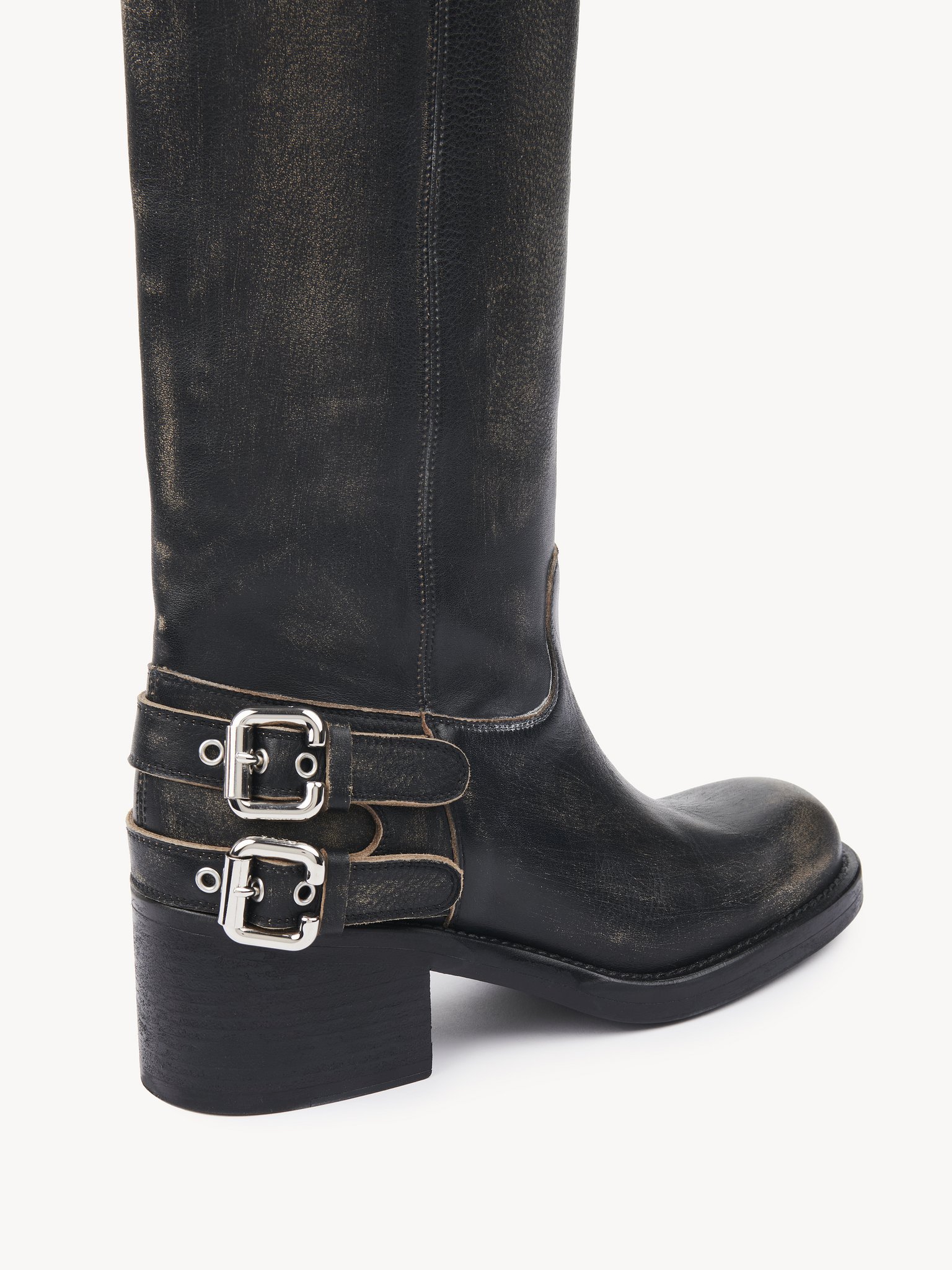 Chloé New Bikers Buckled Textured-leather Boots In Black
