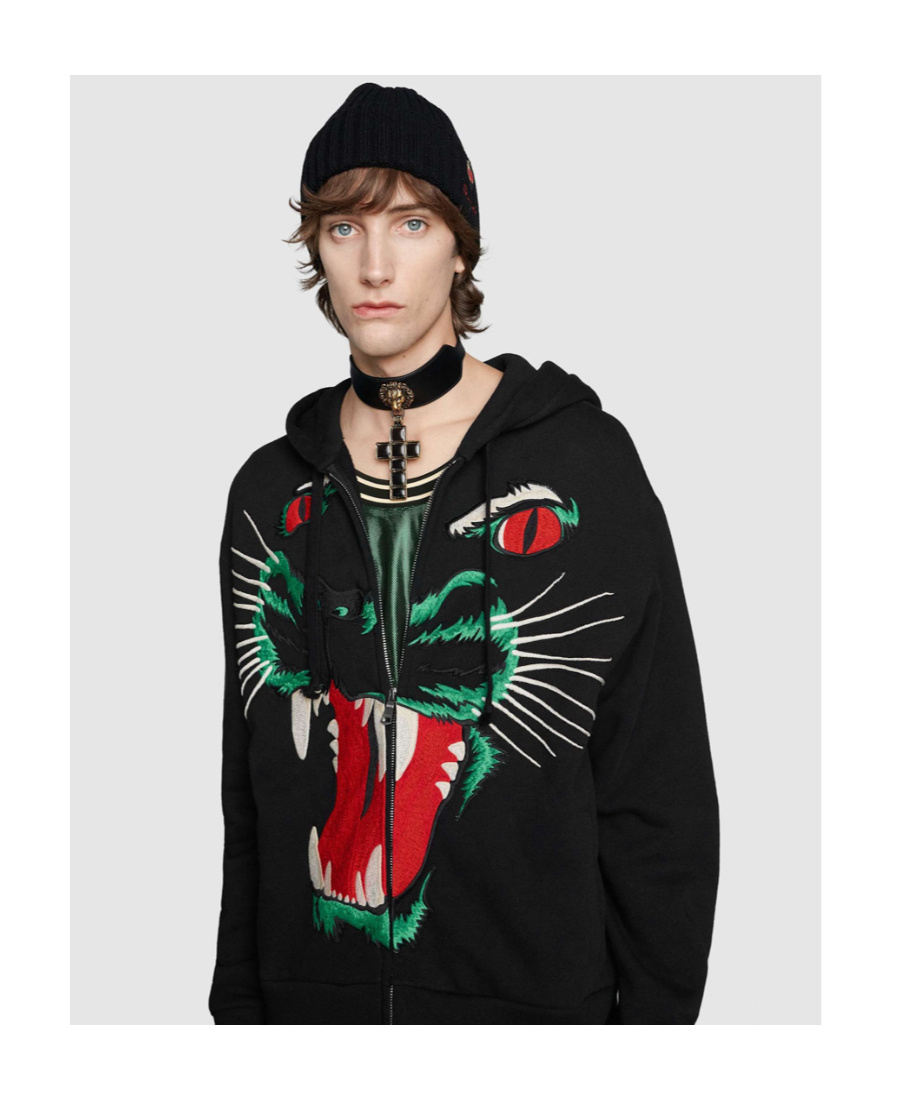 Gucci Leopard Head Embroidered Hooded Casual Jacket In Black