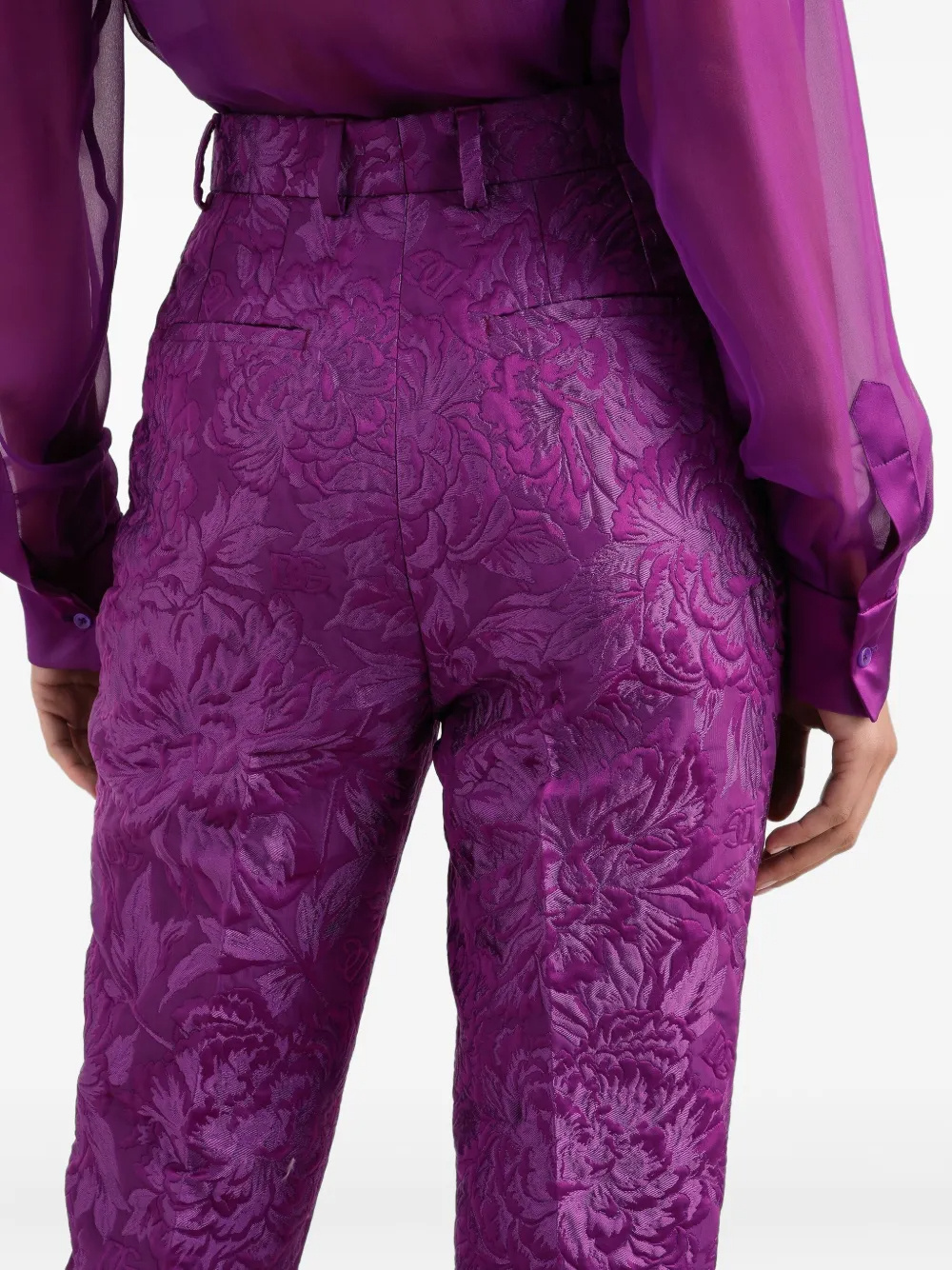 Dolce & Gabbana Floral-brocade Tailored Trousers In Purple