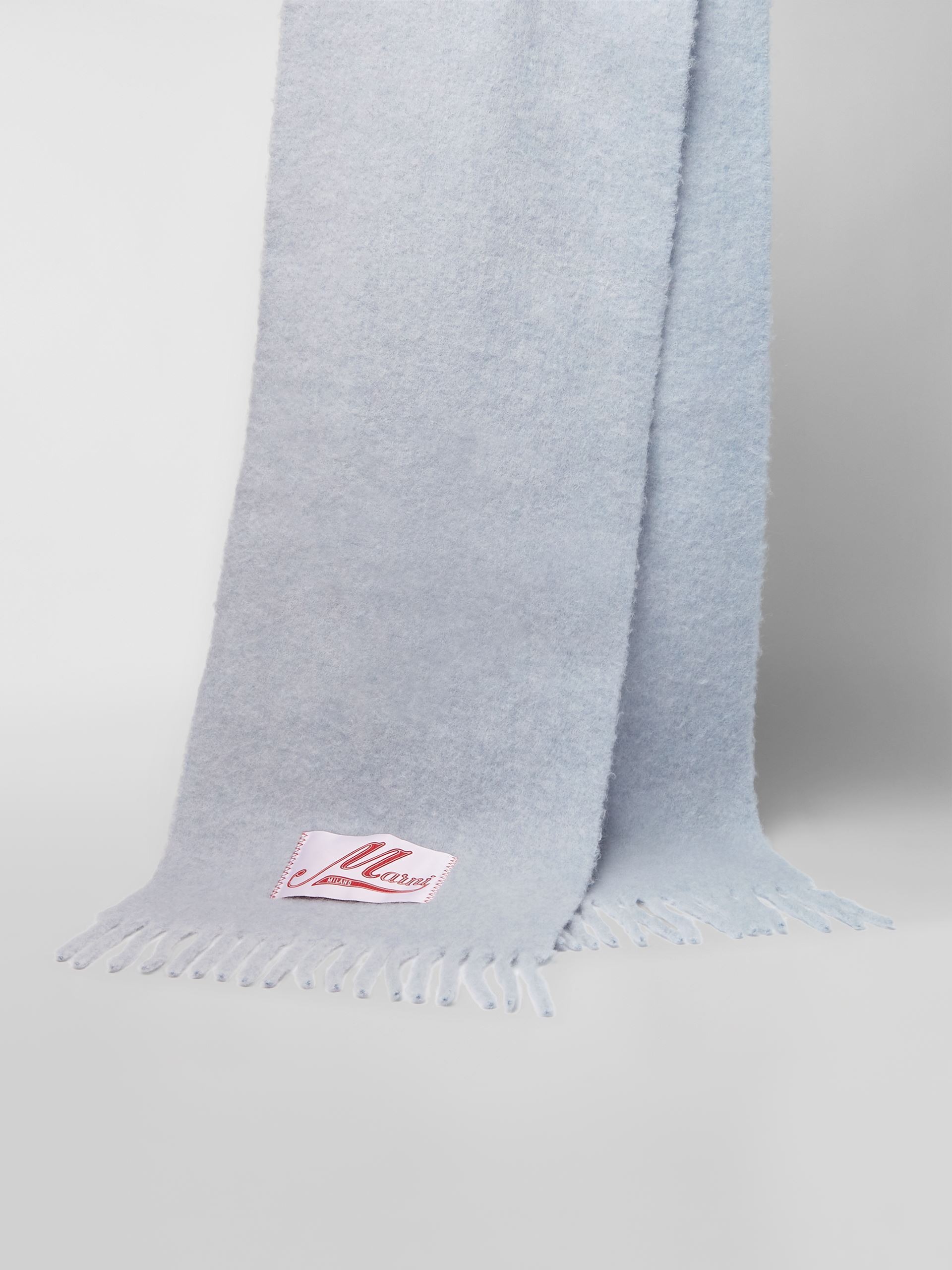 Marni Logo-patch Fringed Scarf In Gray