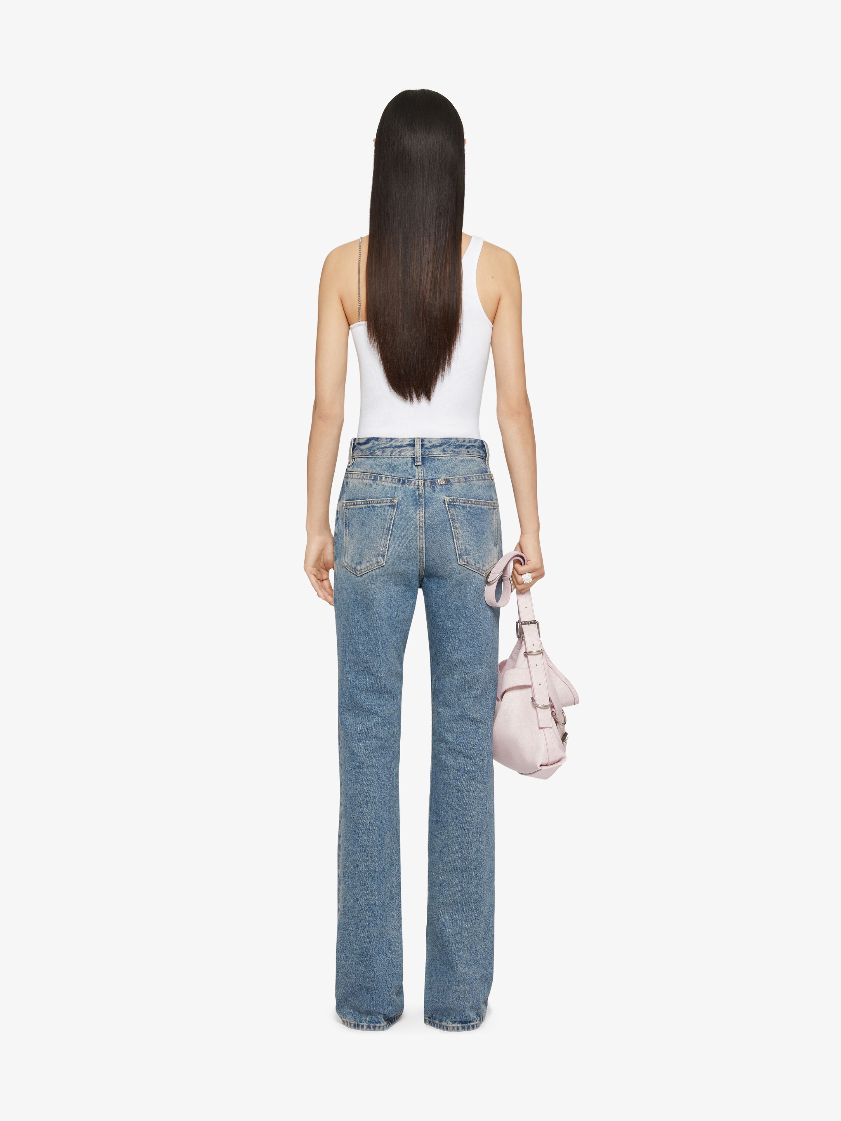 Givenchy Boot Cut Pants In Denim With Chain Details In Blue