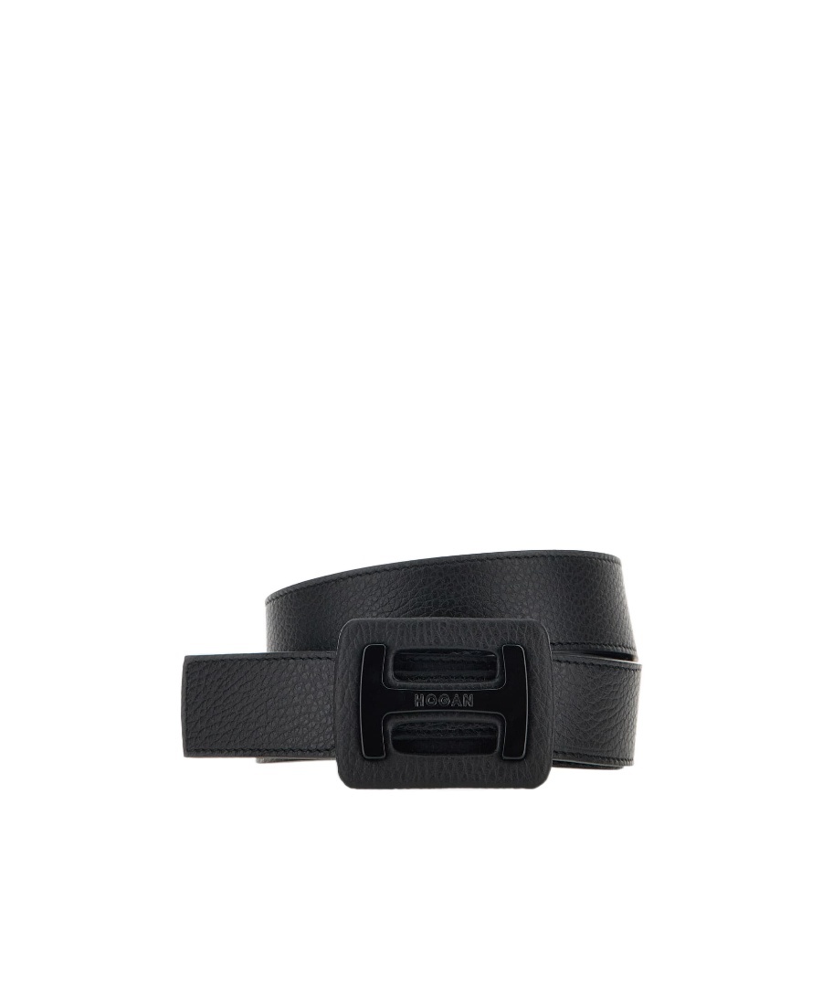 Hogan Logo-engraved Leather Belt In Black