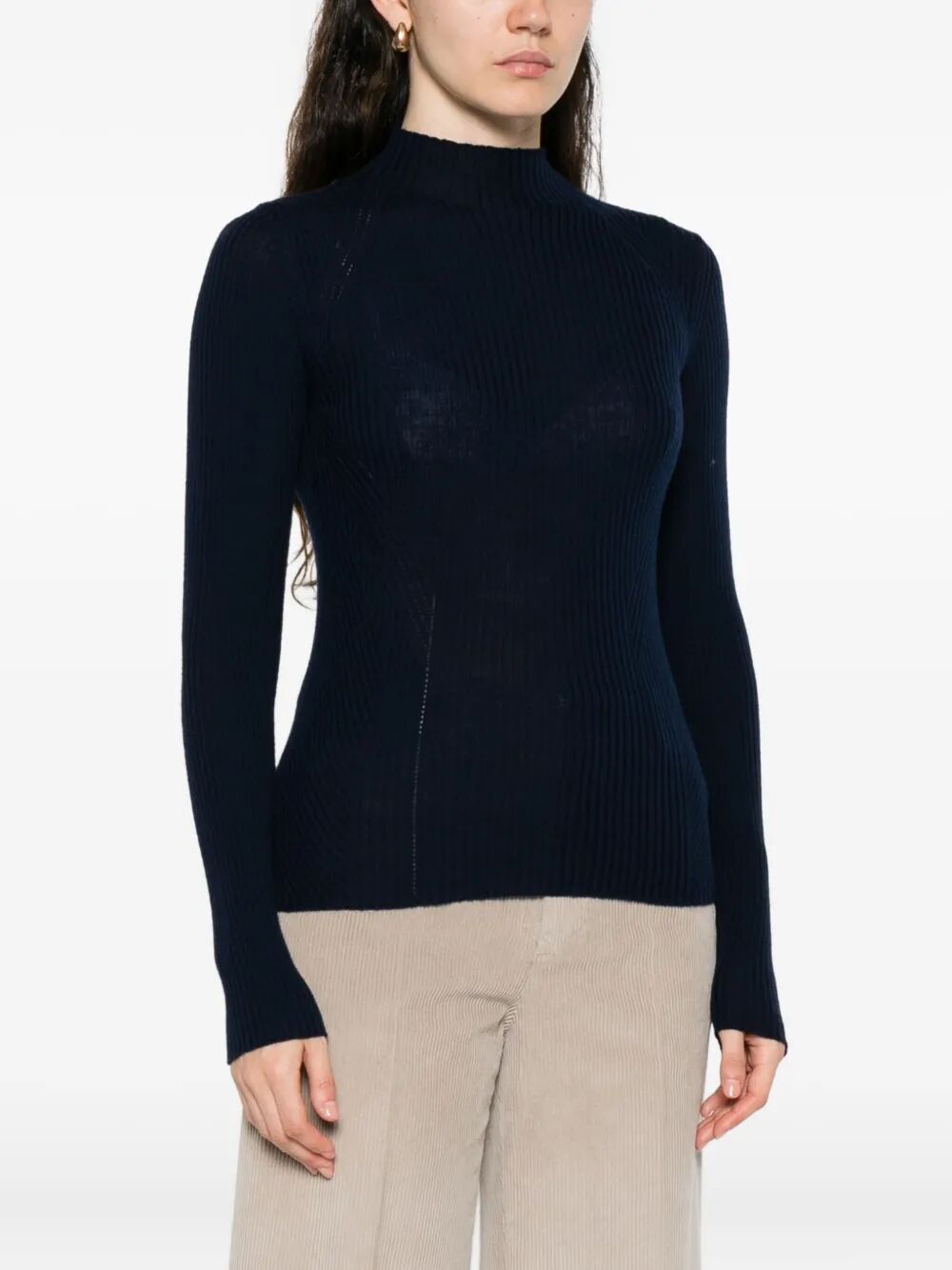 Twinset High-neck Ribbed Sweater In Blue