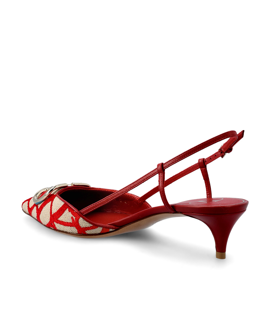 Valentino Garavani Toile Iconographe Pumps With Pointed Toe And Ankle Strap In Red