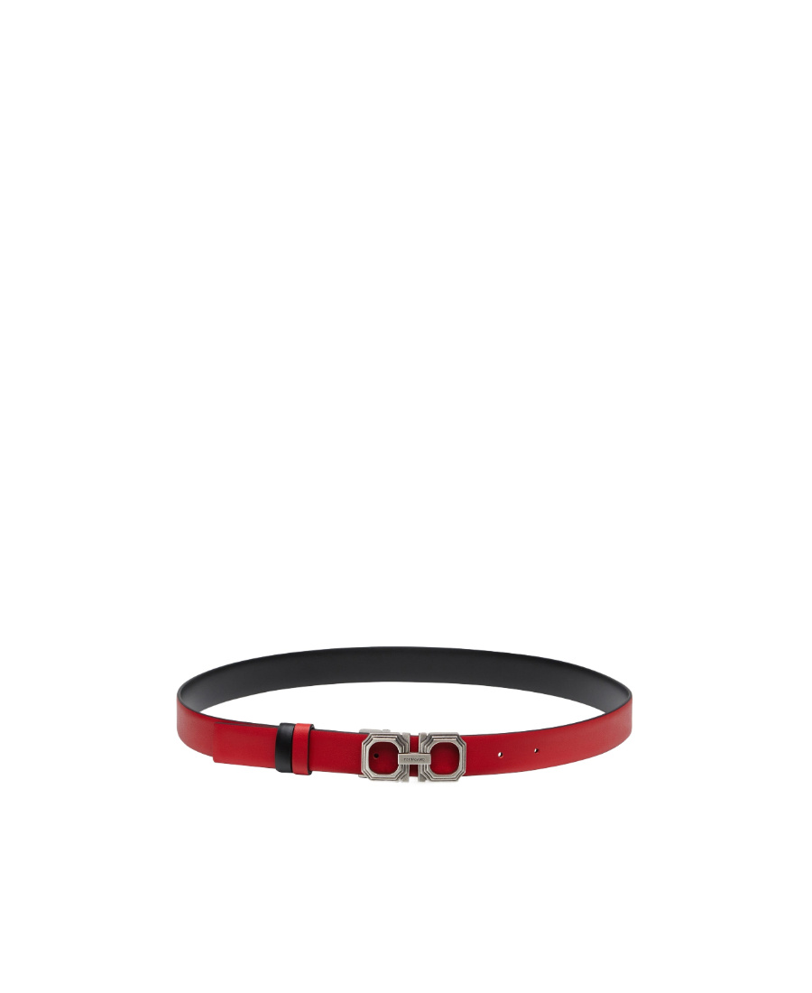Ferragamo Gancini Belt Buckle Double-sided Belt In Red