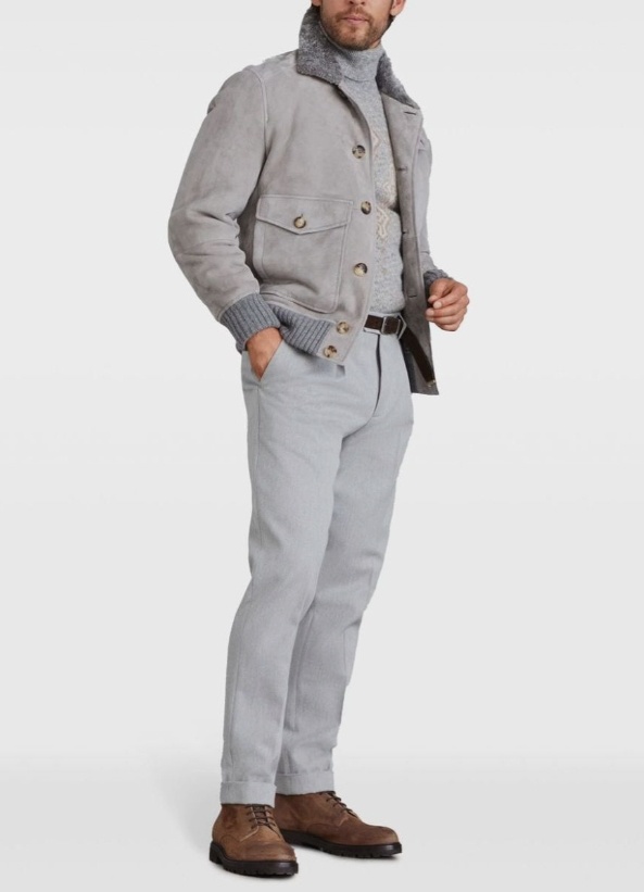 Brunello Cucinelli Geometric Jacquard Turtleneck Sweater In Gray
