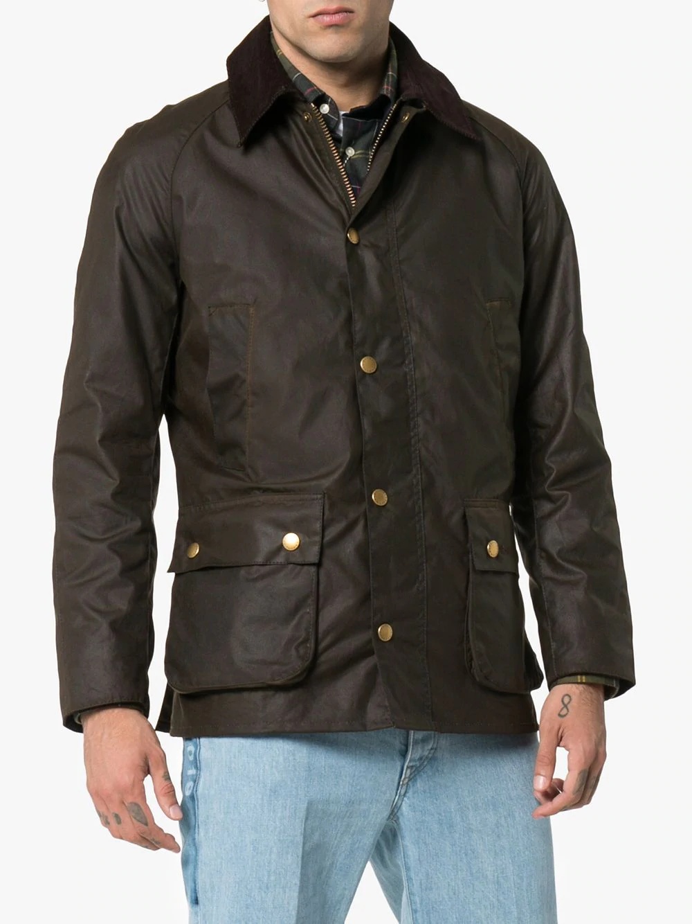 Barbour Ashby Corduroy Collar Water Resistant Waxed Cotton Jacket In Brown