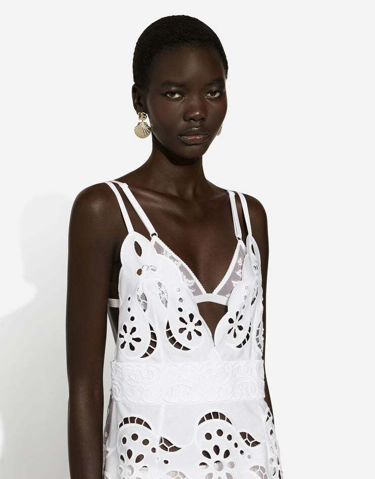 Dolce & Gabbana Cotton Minidress With Straps And Cut-out Detailing In White