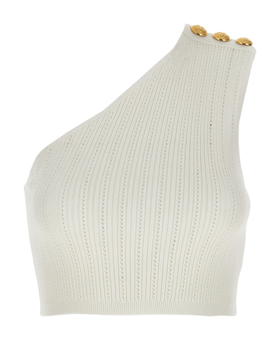 BALMAIN ASYMMETRIC BUTTONED KNIT TOP