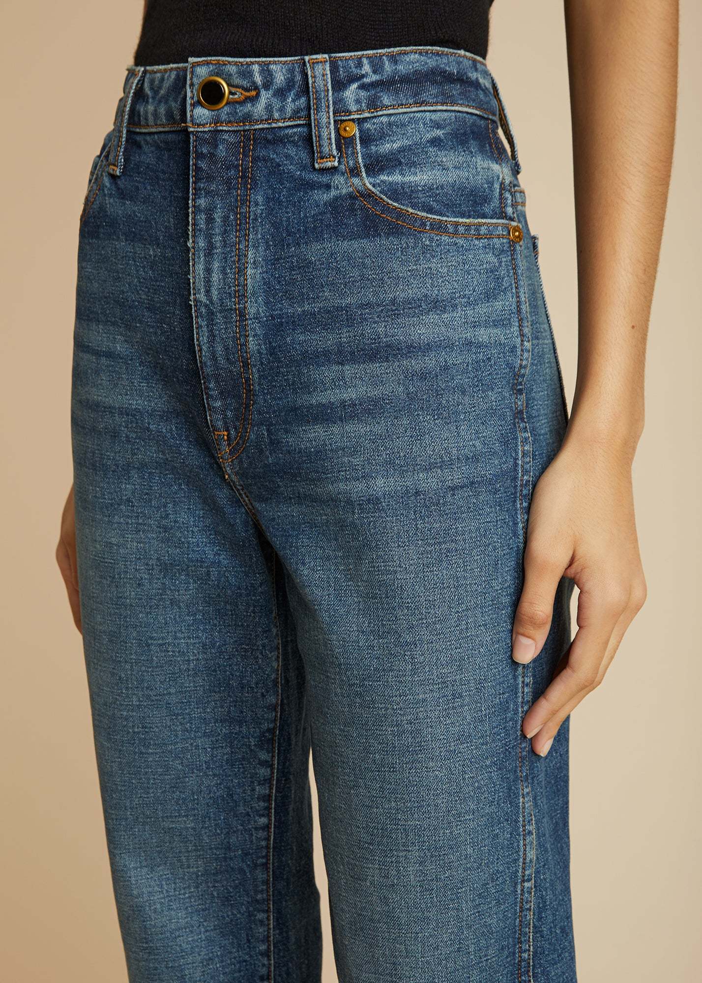 Khaite The Danielle High Waist Straight Leg Jeans In Blue