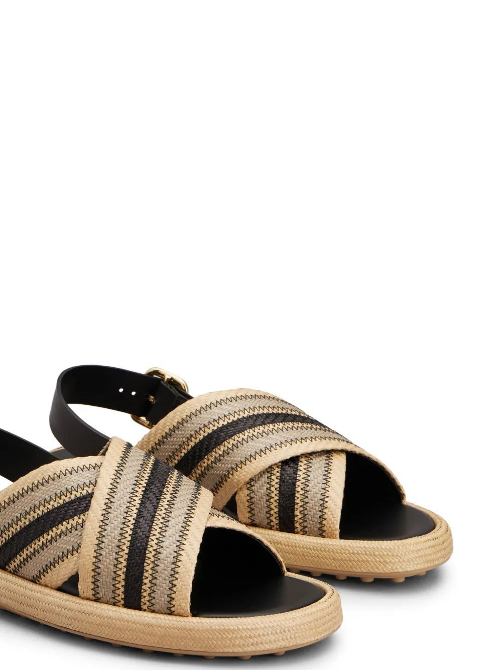Tod's Leather-trimmed Striped Raffia Sandals In Nude