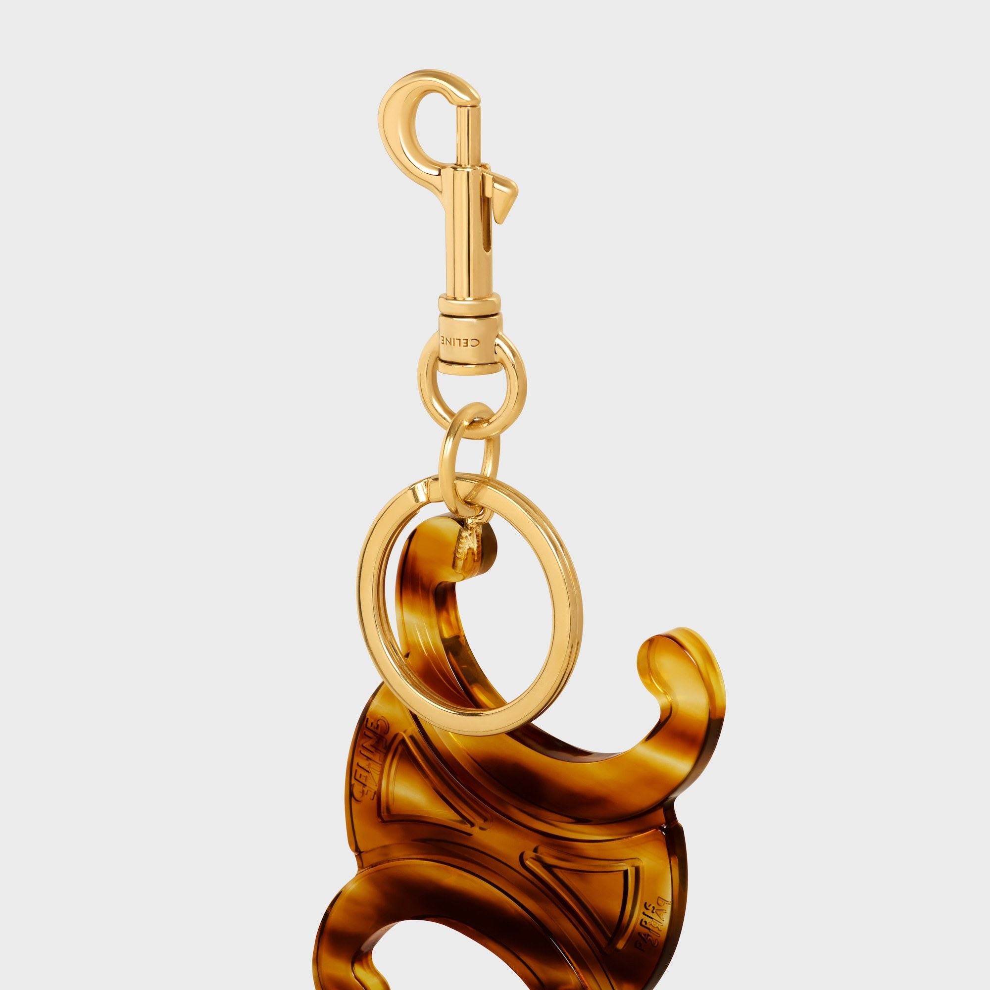 Celine Large Triomphe Keyring Charm In Acetate In Brown