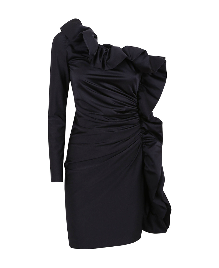 P.a.r.o.s.h One-shoulder Ruffle-trimmed Mini Dress In Black