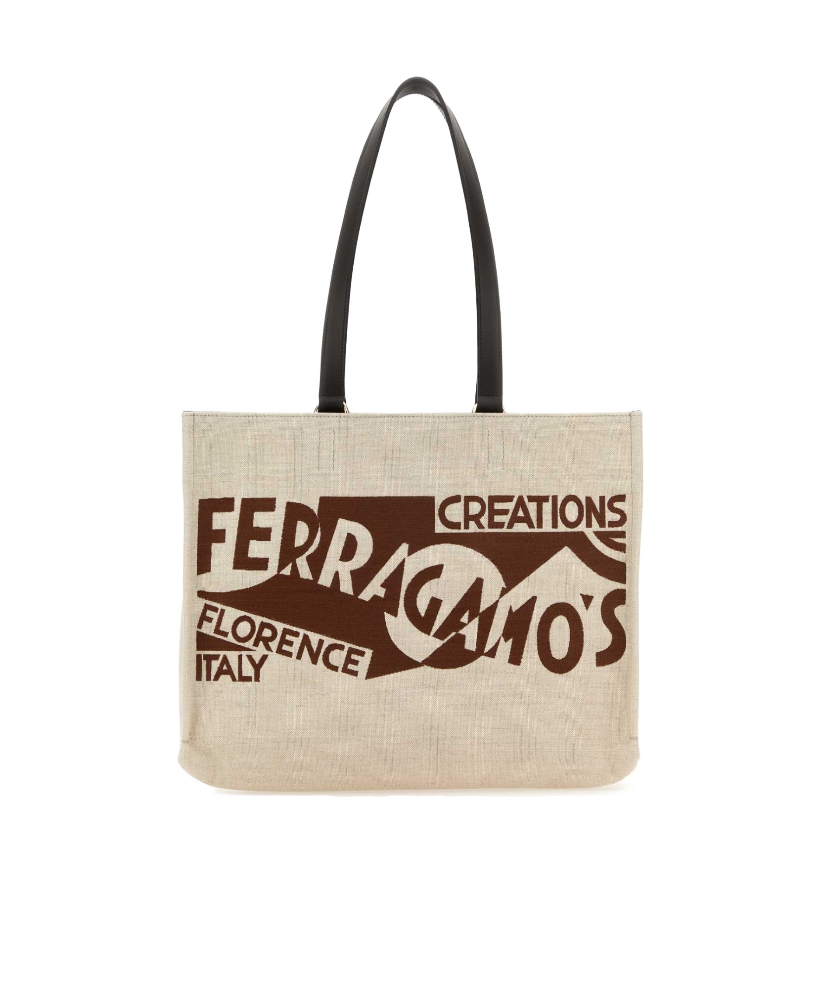 Ferragamo Canvas Shopping Bag Leather Handles In Nude