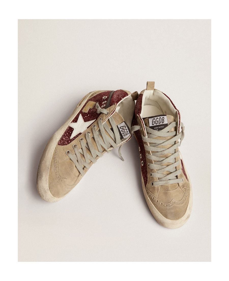 Golden Goose Deluxe Brand Women Mid Star Classic High-top Suede Sneakers With Glitter Inserts In Nude