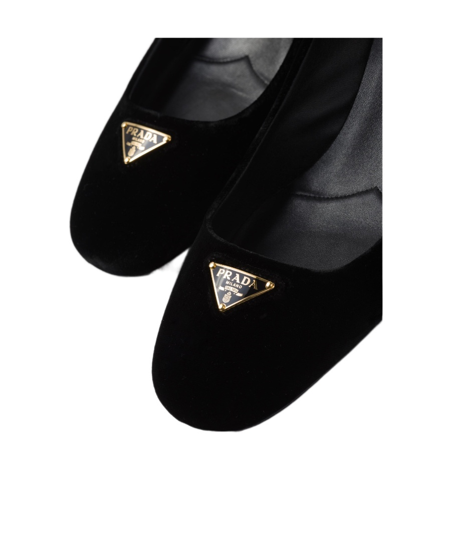 Prada 35mm Triangle-logo Velvet Pumps In Black