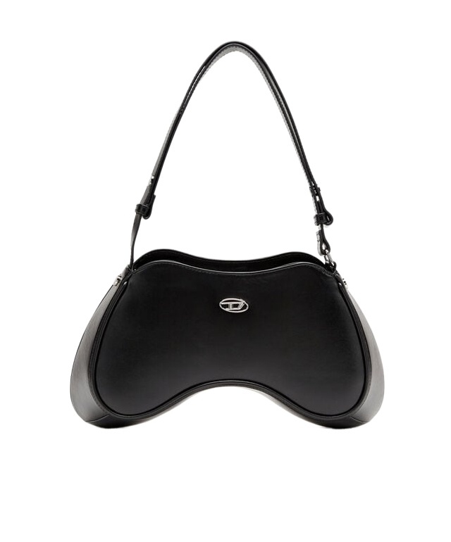 Diesel Play-semi Gloss Leather Shoulder Bag In Black