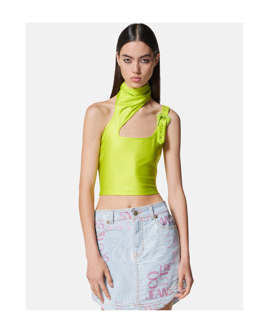Versace Jeans Cut-out Cropped Top In Yellow