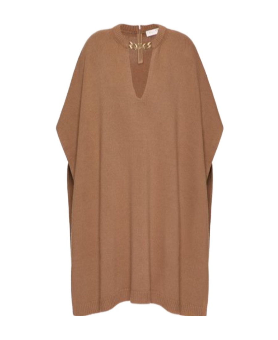 Valentino Brand-plaque Turtleneck Wool And Cashmere-blend Poncho In Brown