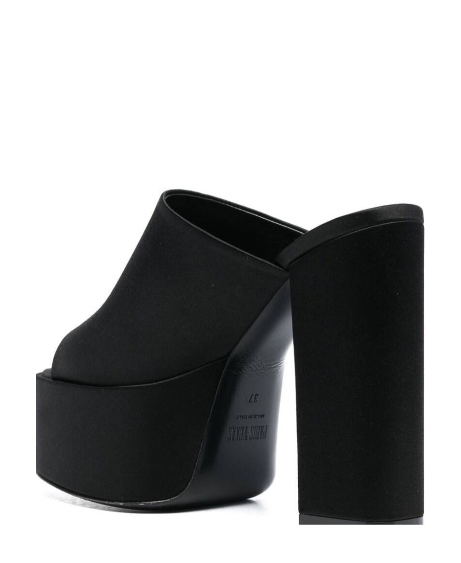 Paris Texas Black Mules With Oversized Platform In Silk Woman In Black
