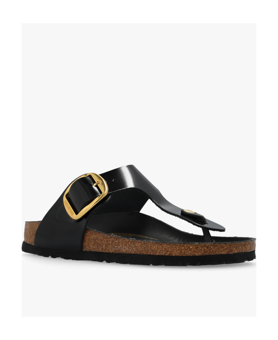 Birkenstock Gizeh Big Buckle High-shine Black Leather Toe Post Sandals