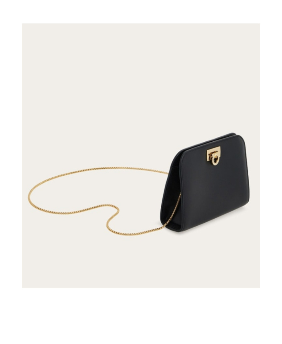 Ferragamo Leather Shoulder Bag Gancini Detail In Black