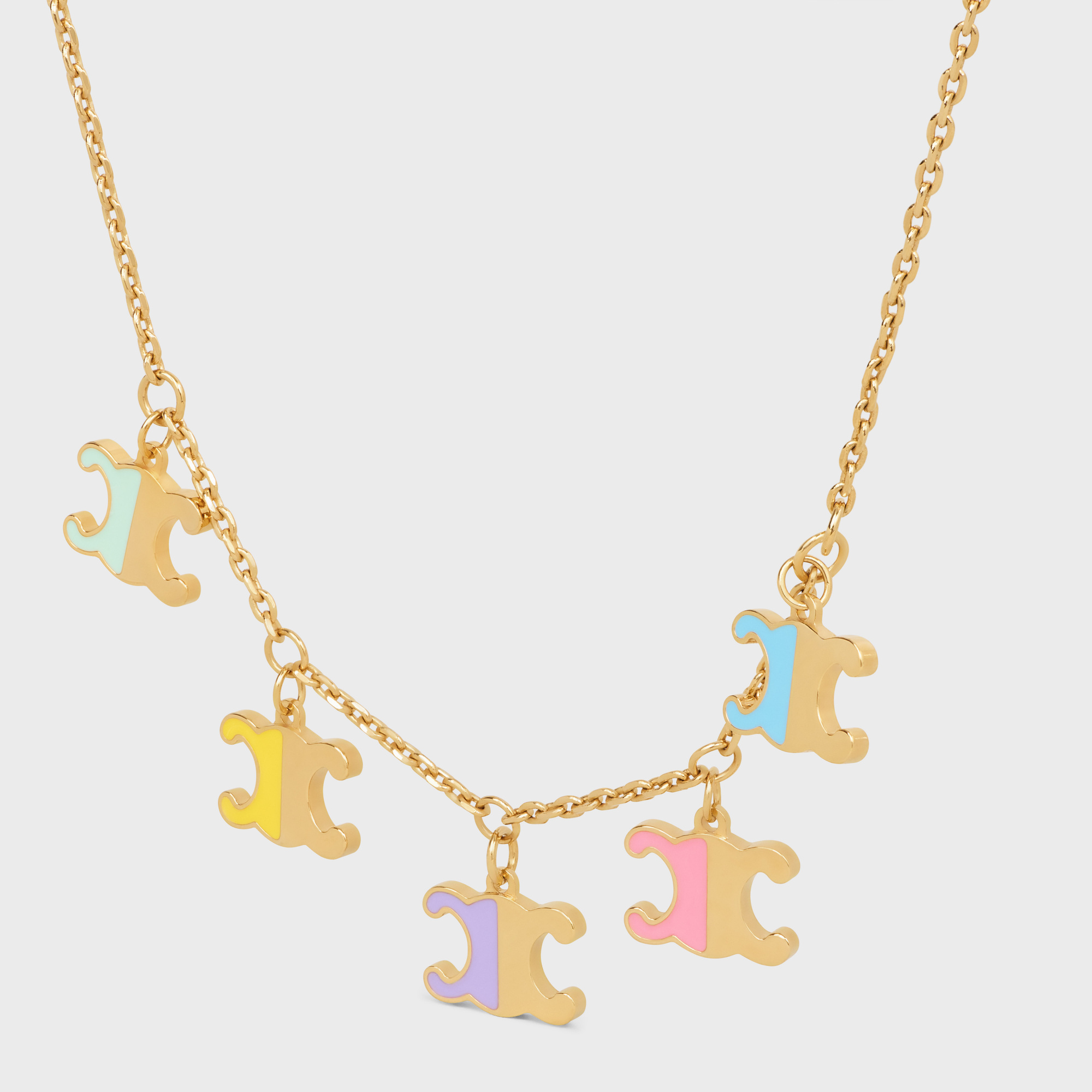 Celine Gold-faced Brass Enamel Necklace In Yellow