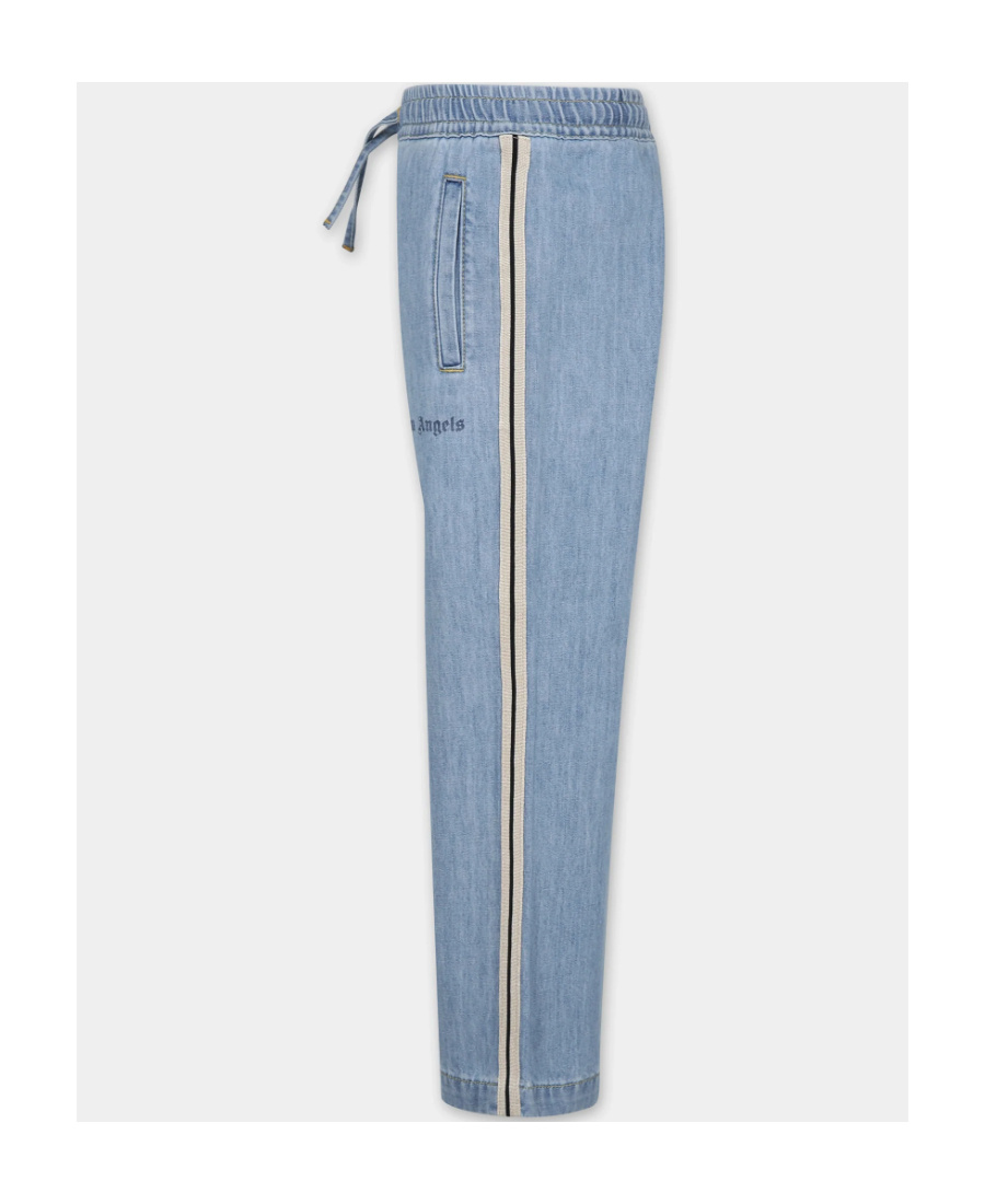 Palm Angels Kids Chambray Logo Printed Track Pants In Blue