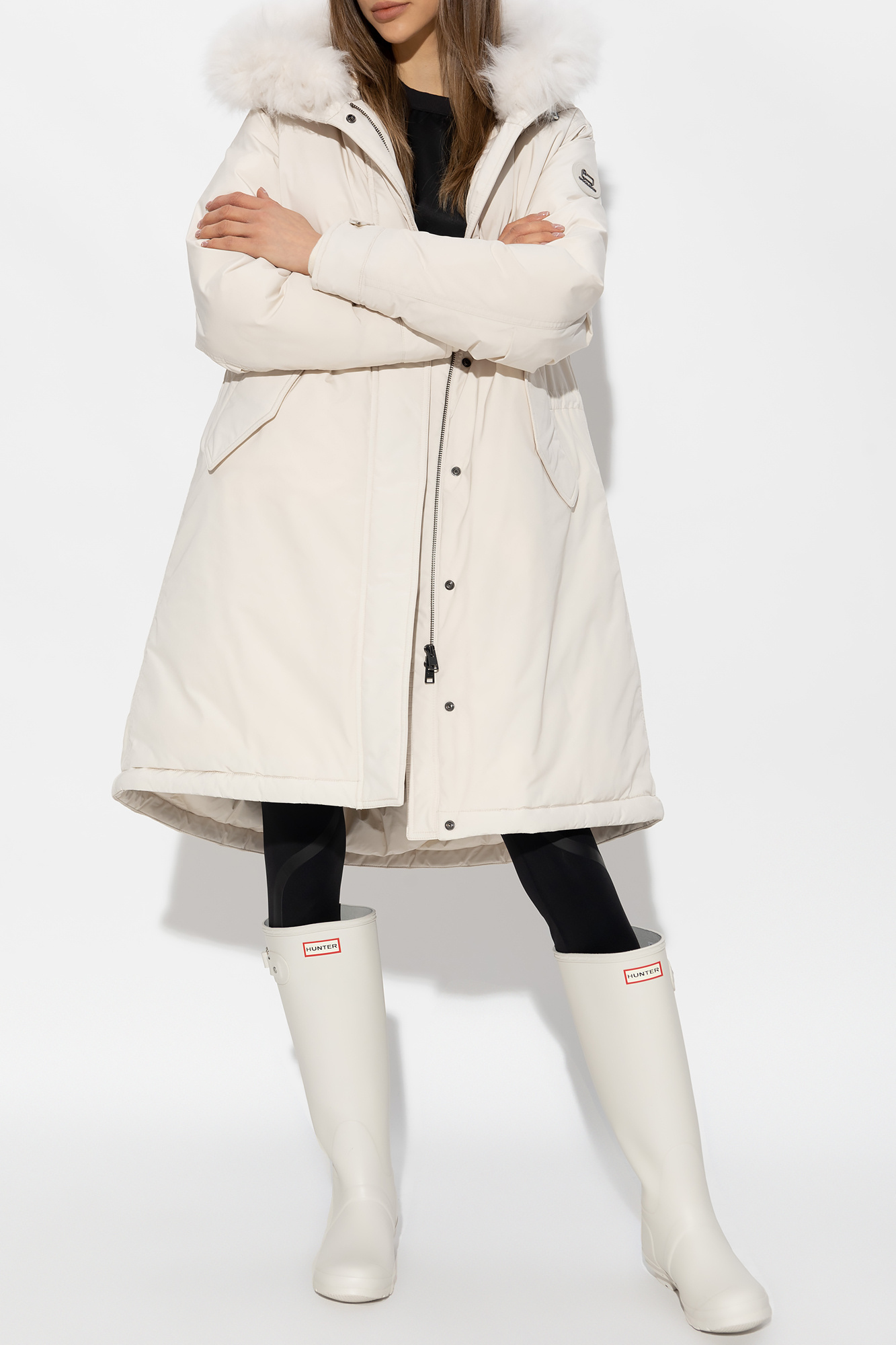 Woolrich Logo Patch Hooded Parka In White