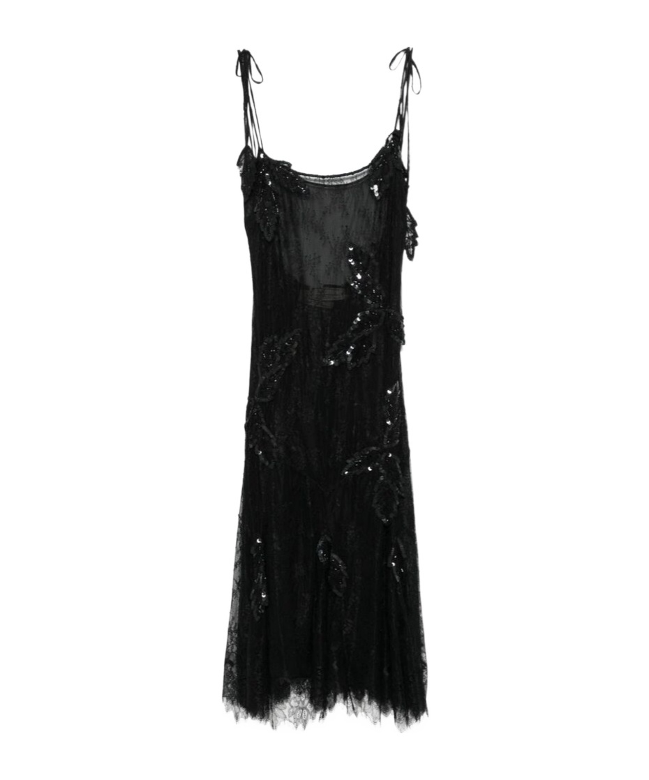 Blumarine Sequin-embellished Lace Gown In Black