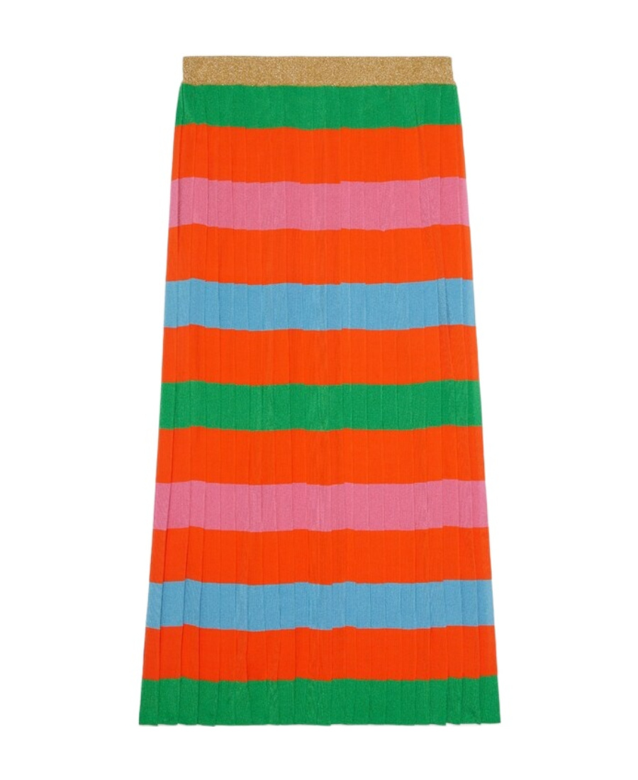 Gucci Striped Pleated Knitted Midi Skirt In Red