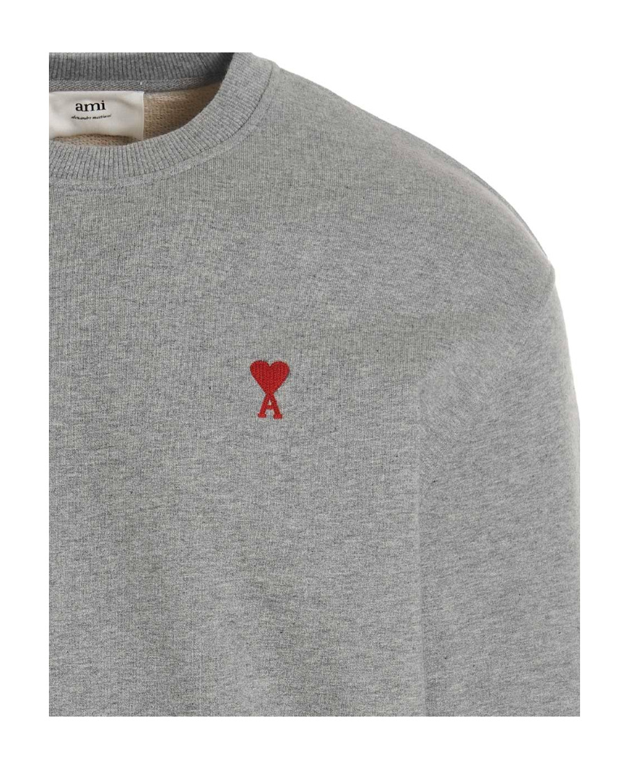 Ami Alexandre Mattiussi Ami Paris Ami De Coeur Logo Embroidered Long-sleeved T-shirt In Gray
