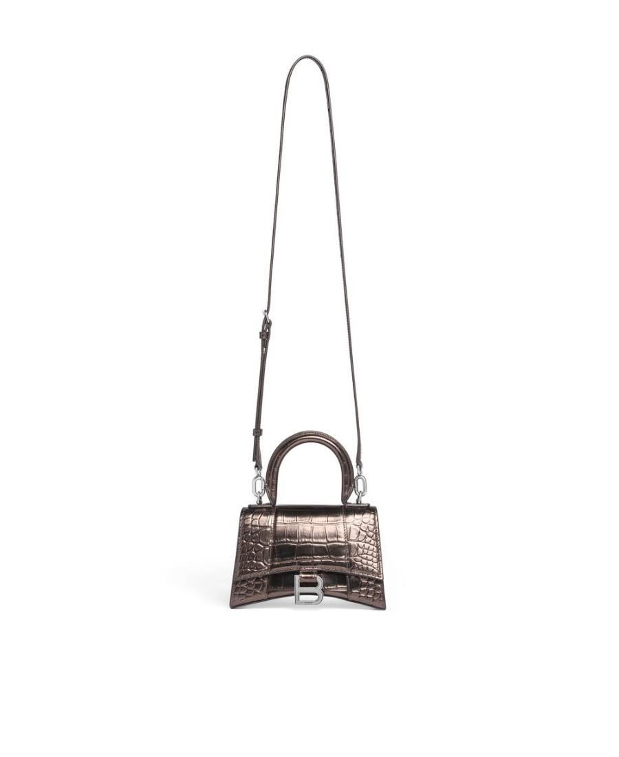 Balenciaga Hourglass Xs Croc-embossed Leather Top Handle Satchel In Black