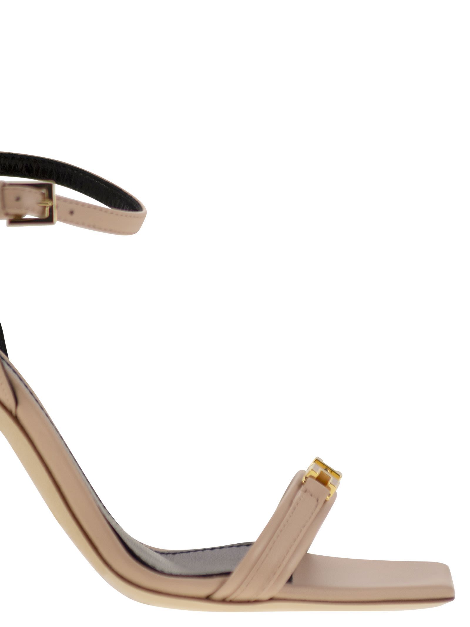 Elisabetta Franchi Nappa Leather Sandal With Enamelled Horsebit In Nude