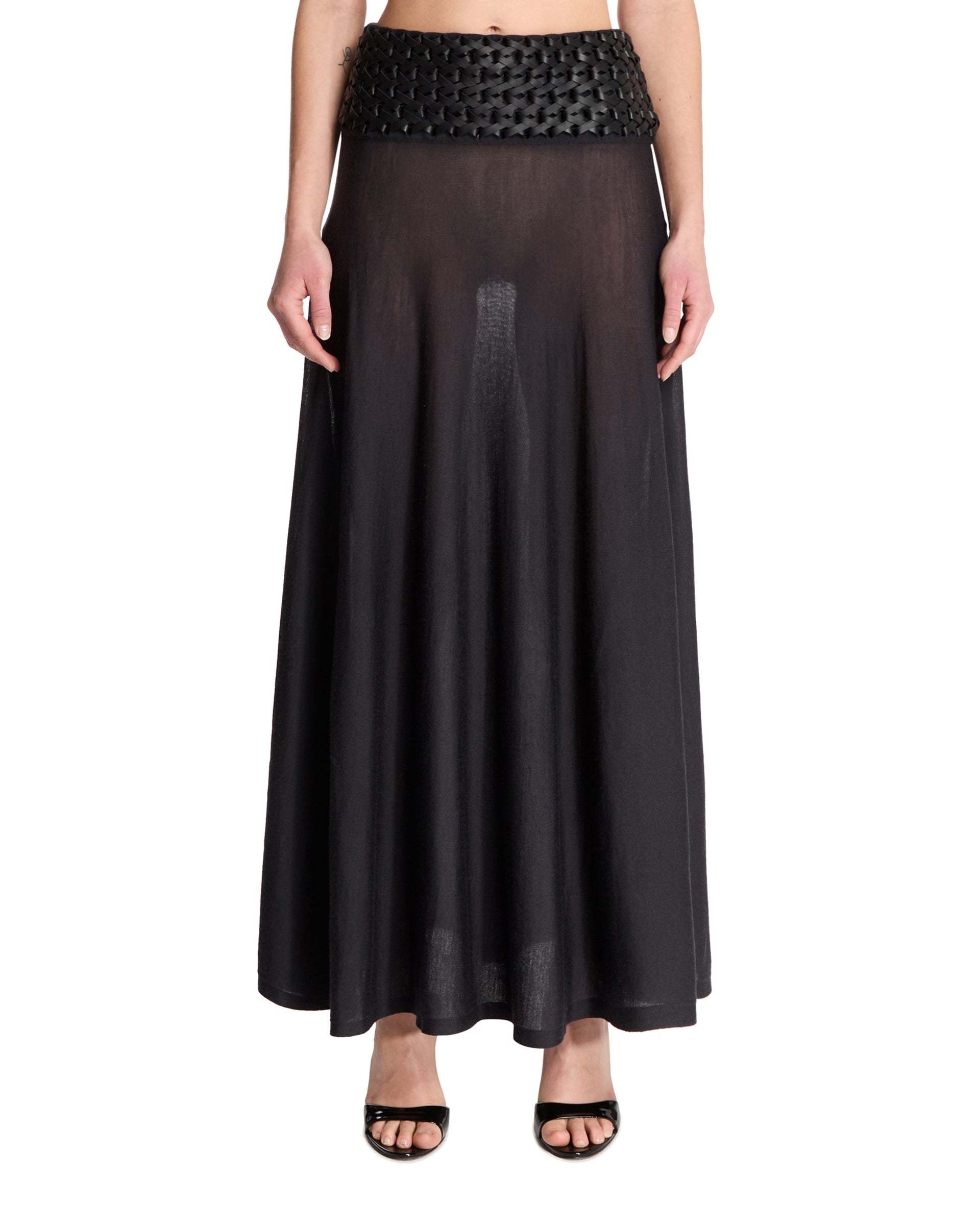 Shop Alaïa Long Thin Knitted Skirt In Black
