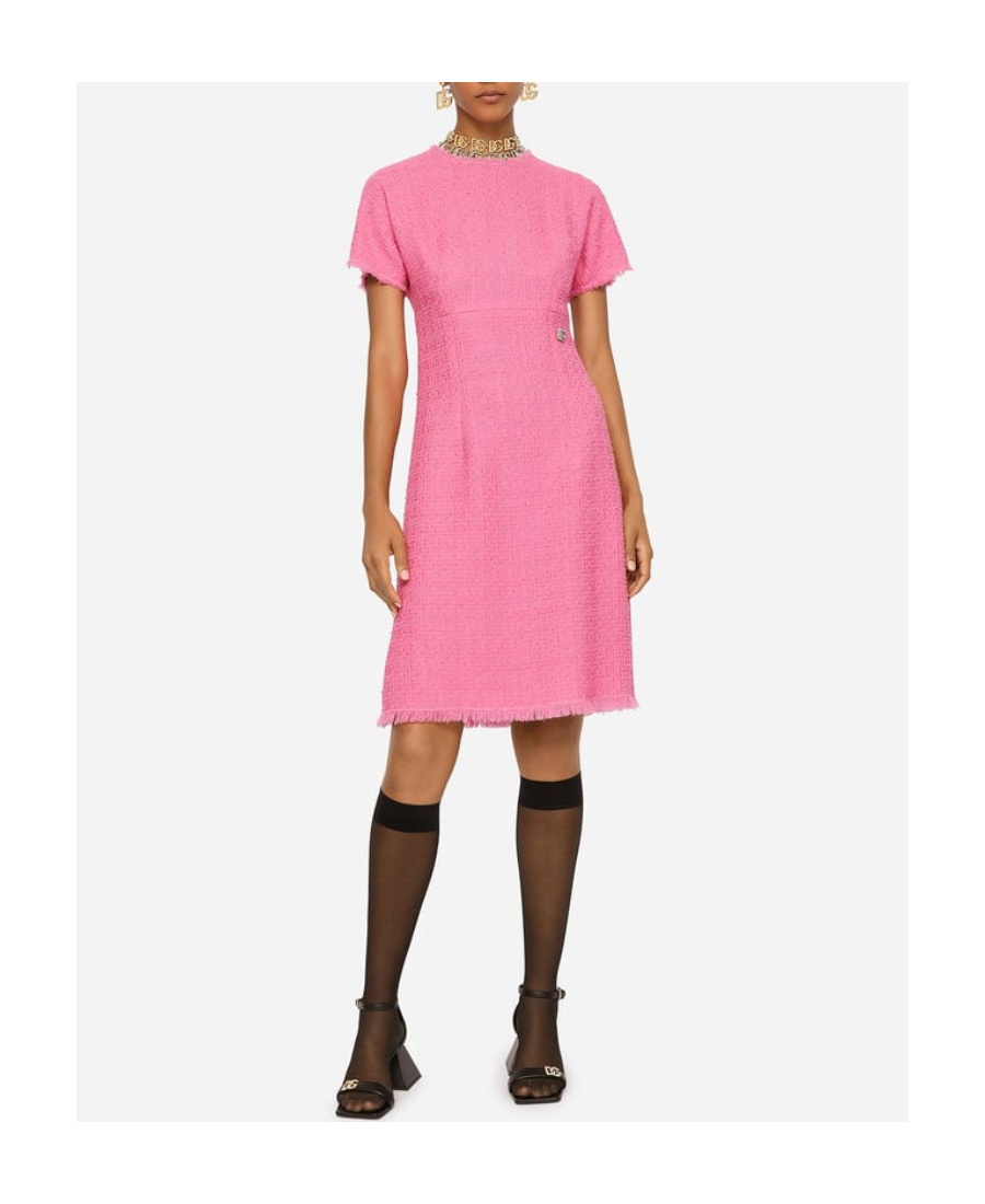 Dolce & Gabbana Women Rachel Tweed Dress With Dg Logo In Pink