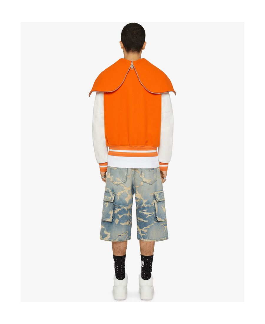 Givenchy Mixed Media Logo Wool Blend Varsity Jacket In Orange