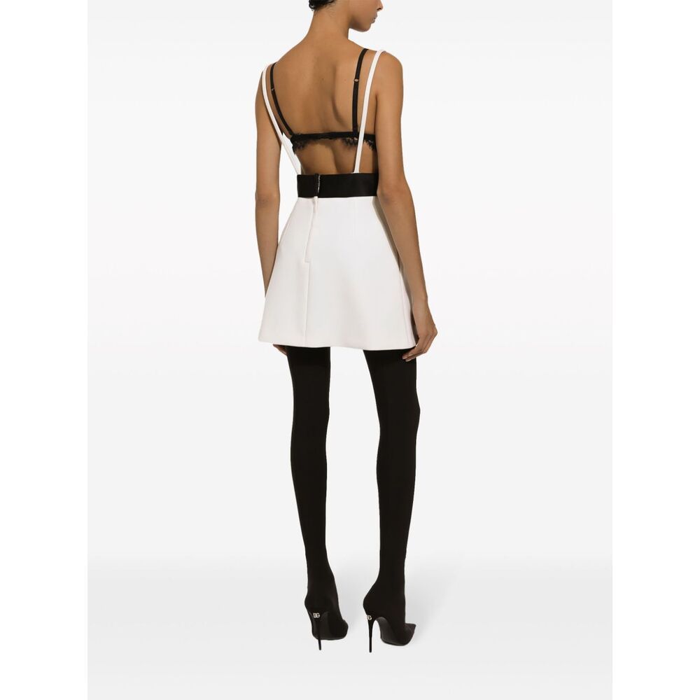 Dolce & Gabbana Woolen Dress With Satin Belt And Straps In Neutral