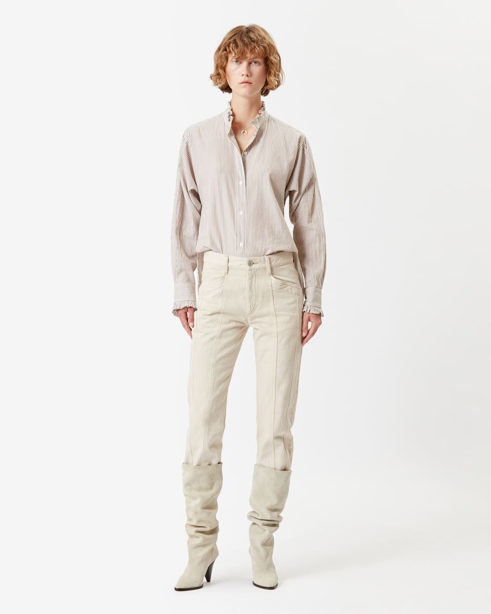 Isabel Marant Étoile Saoli Ruffle-collar Striped Cotton Shirt In Gray