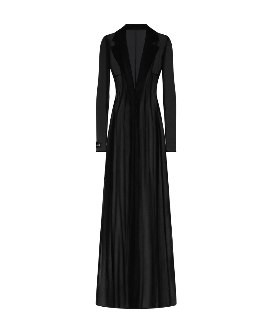 Dolce & Gabbana Black Silk Scarf-lapel Dress With Long Sleeves In Black