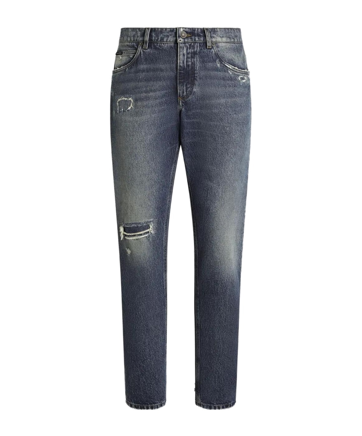 Dolce & Gabbana Distressed Logo-plaque Jeans In Multi