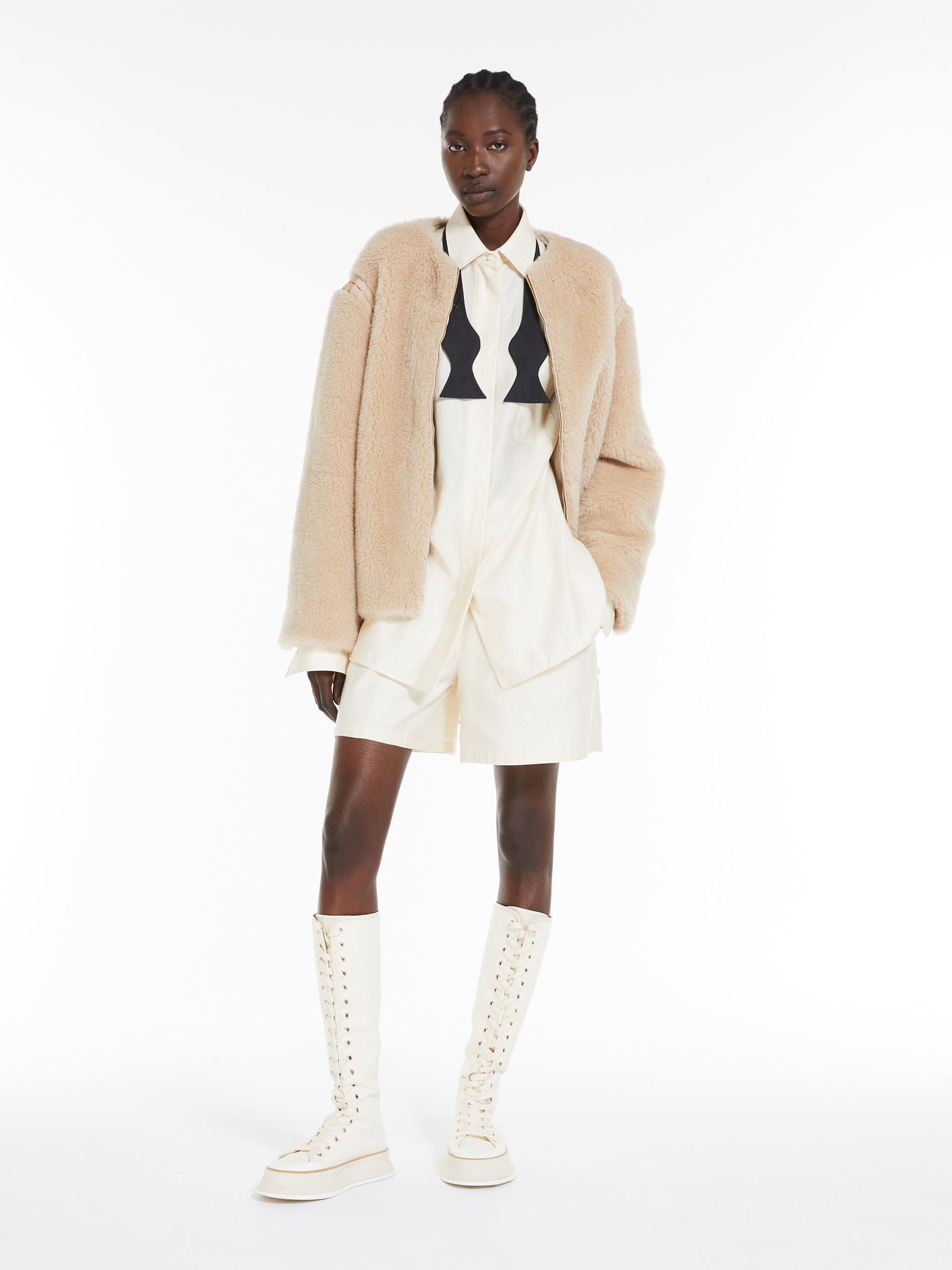 Max Mara Alpaca And Virgin Wool Fur Jacket In Nude
