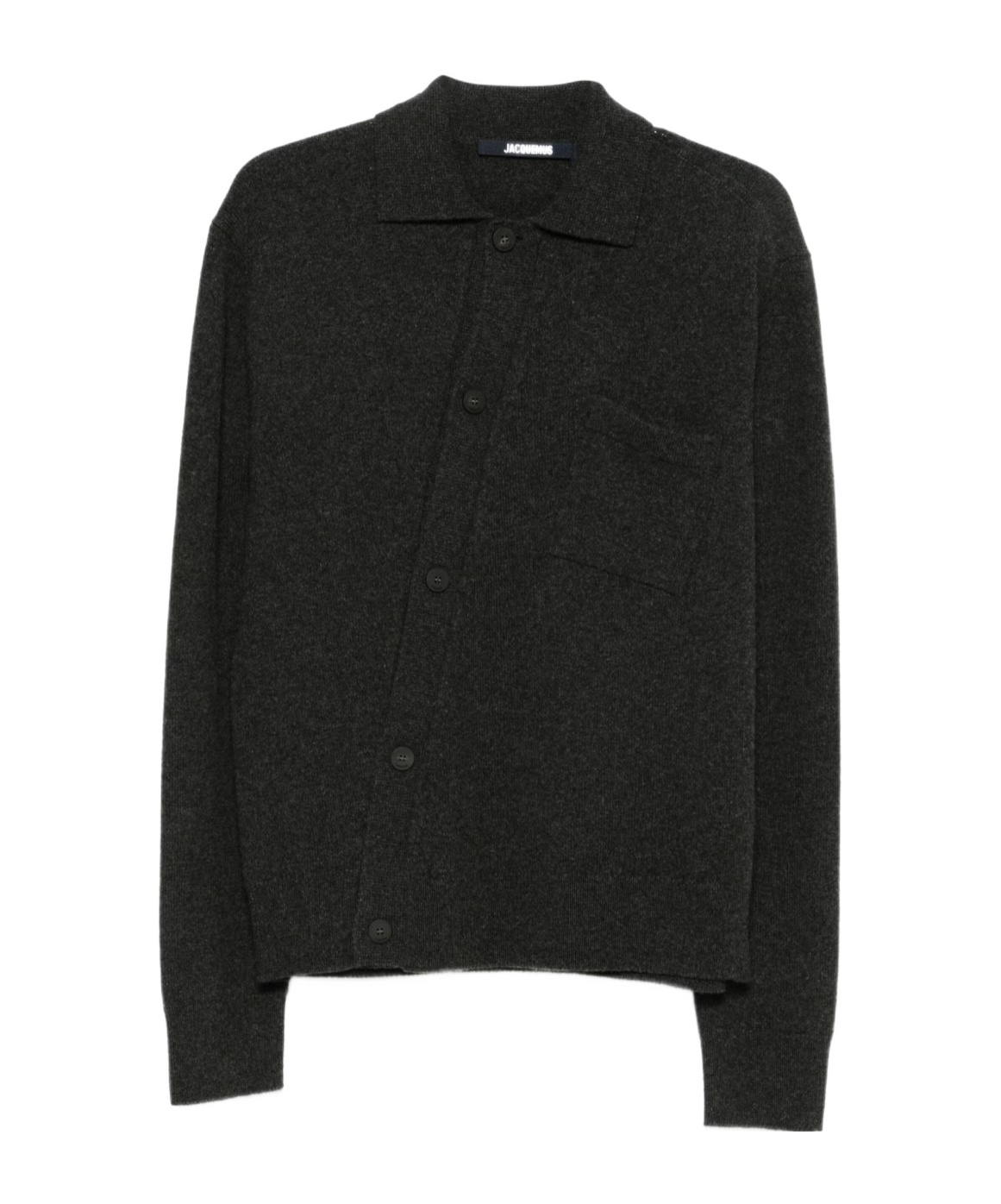 Jacquemus Crewneck Sweater With Collared Design And Pocket In Black