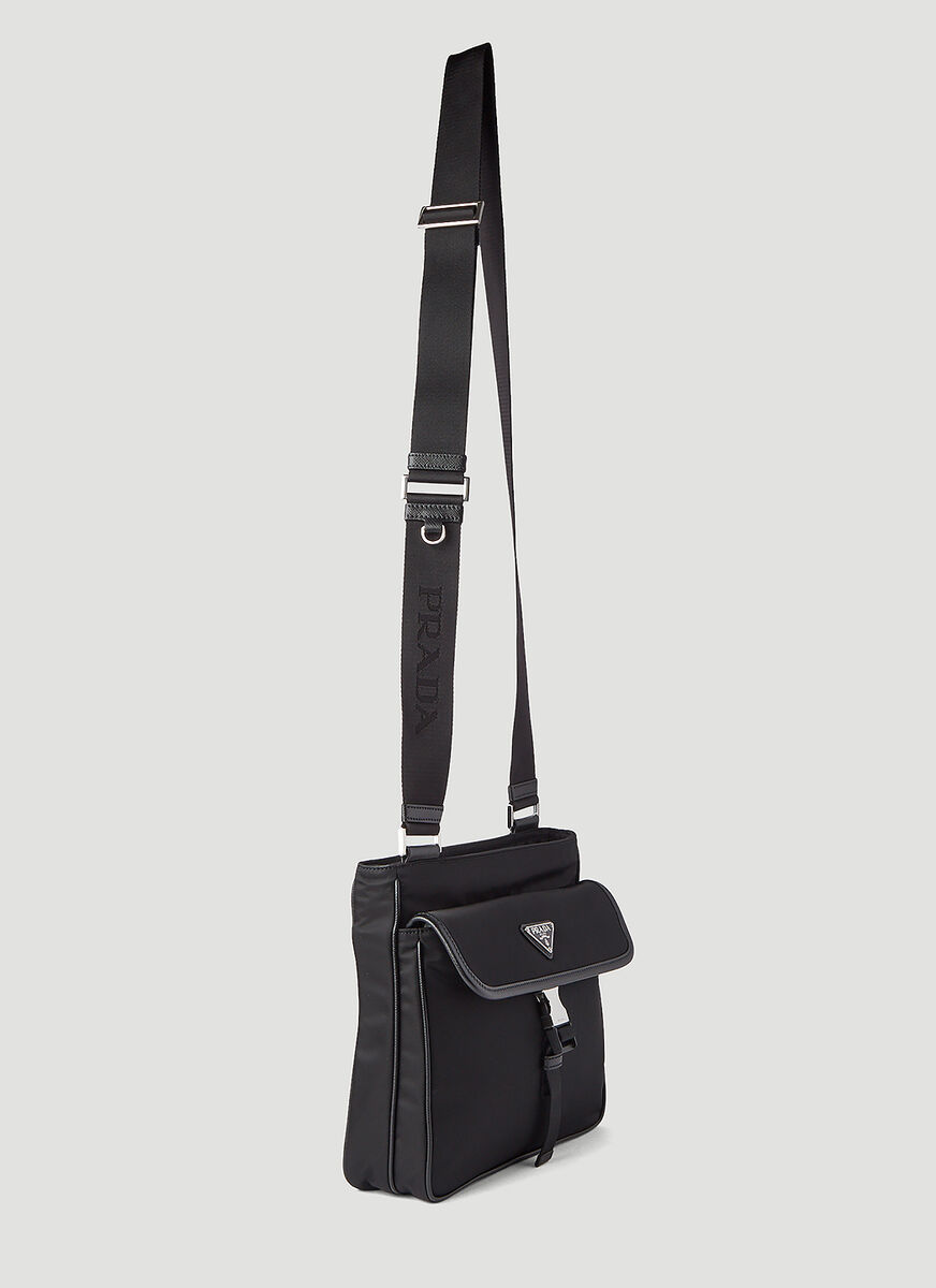 Prada Mens Black Re-nylon And Saffiano Leather Shoulder Bag In Black