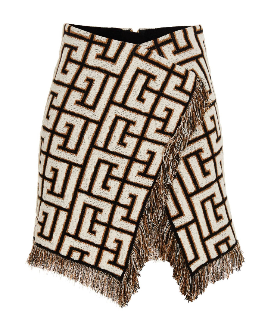 Balmain Maxi Monogram Wrap Skirt In Brown