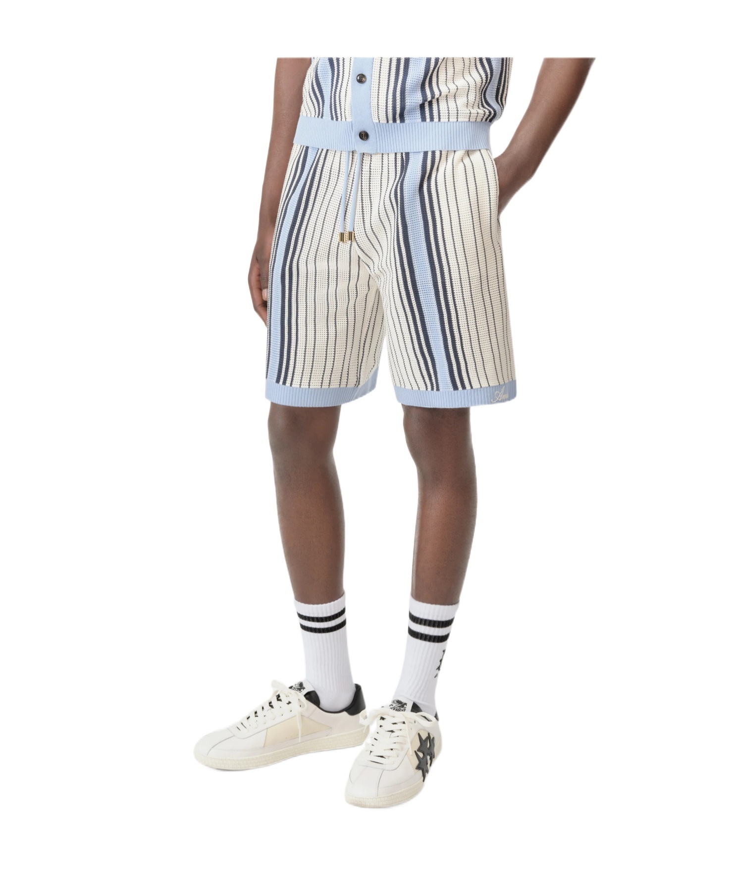 Amiri Script Stripe Knitted Shorts Drawstring In Multi