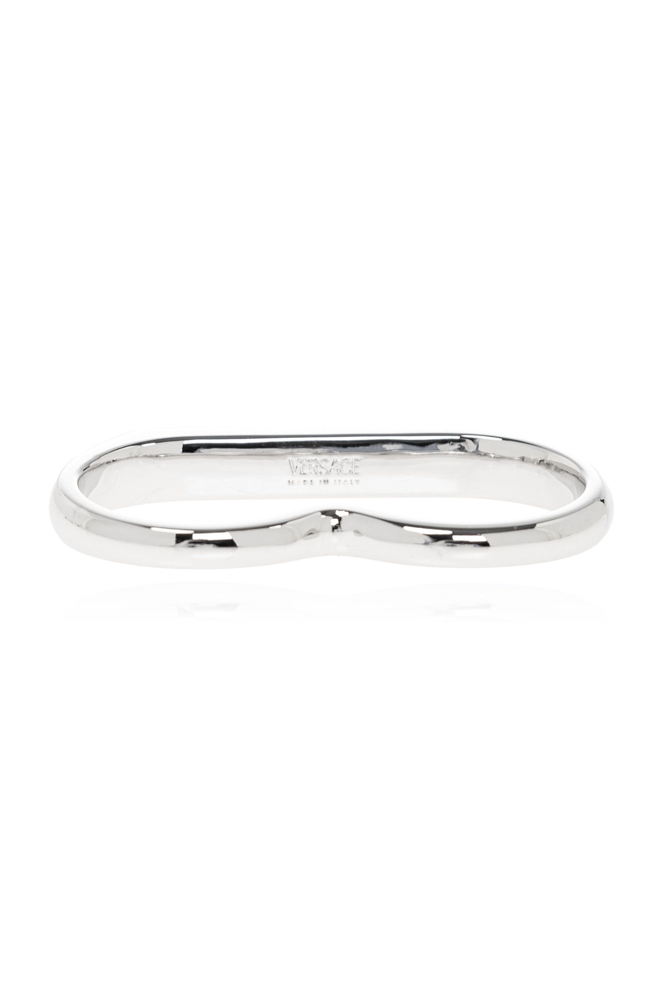 Versace Logo-engraved Two Finger Ring In Metallic