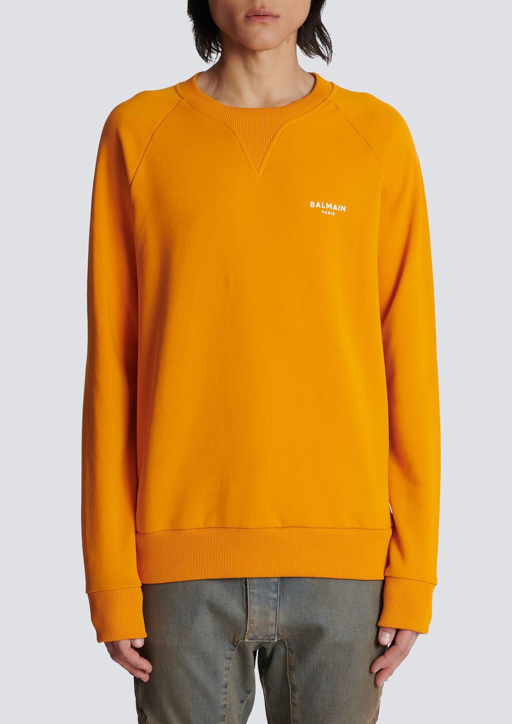 Shop Balmain Logo Print Sweatshirt In Eco-responsible Cotton In Orange