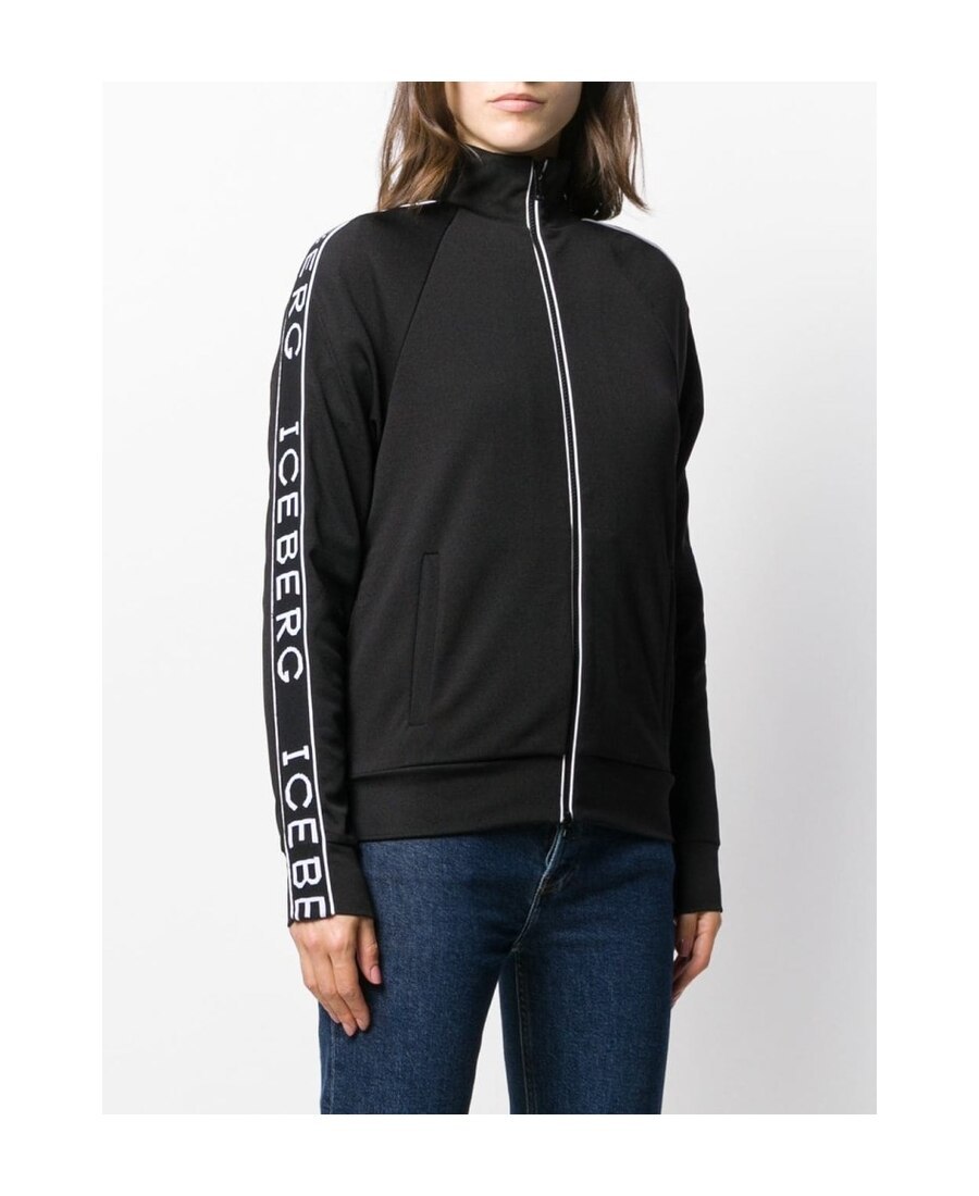 Iceberg Black Striped Zipper Casual Jacket In Black