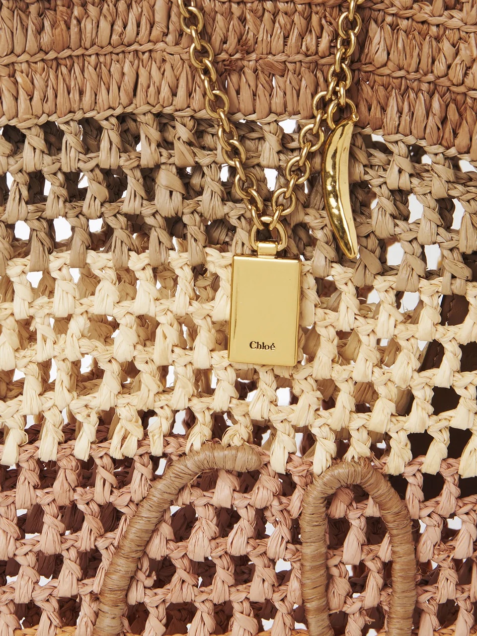 Chloé Chloe Embroidered Raffia Small Summer Banana Shopping Bag In Brown